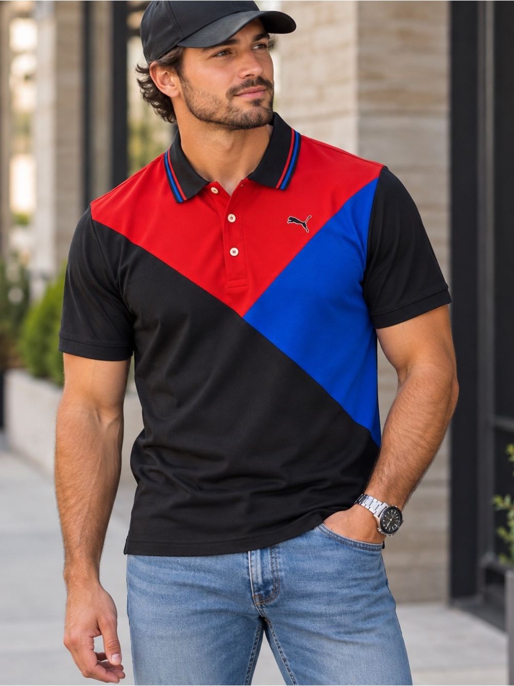 VTG Men’s Puma Black Polo wColorblock
